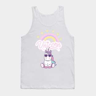 Cute Unicorn with Glasses, Rainbow, And Stars Tank Top